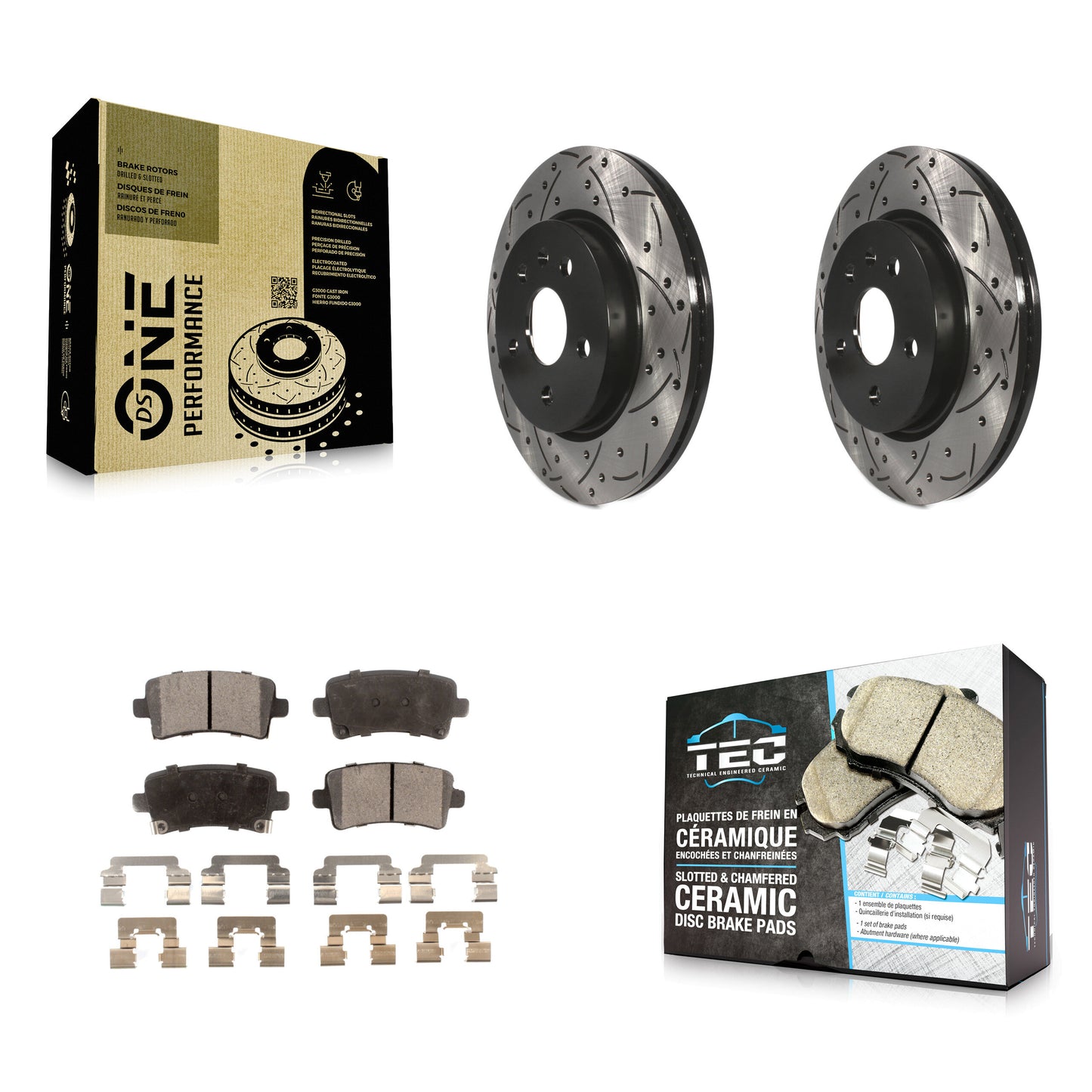 [Arrière] Kit de disque (percé rainuré revêtu) et plaquette (céramique) de frein pour Chevrolet Malibu Buick Impala LaCrosse Regal Cadillac XTS Limited Saab 9-5 Allure KDT-100439