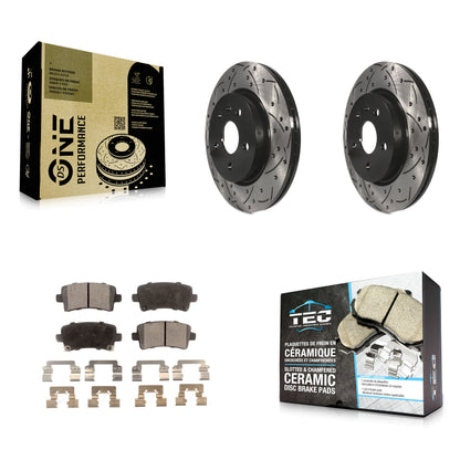 [Arrière] Kit de disque (percé rainuré revêtu) et plaquette (céramique) de frein pour Chevrolet Malibu Buick Impala LaCrosse Regal Cadillac XTS Limited Saab 9-5 Allure KDT-100439