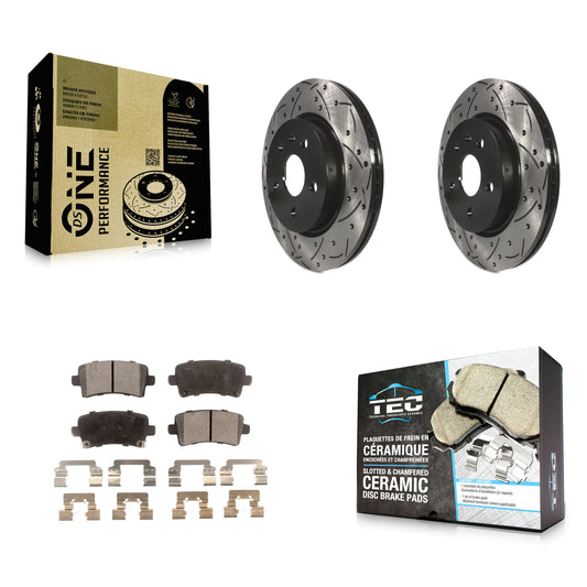 [Arrière] Kit de disque (percé rainuré revêtu) et plaquette (céramique) de frein pour Chevrolet Malibu Buick Impala LaCrosse Regal Cadillac XTS Limited Saab 9-5 Allure KDT-100439