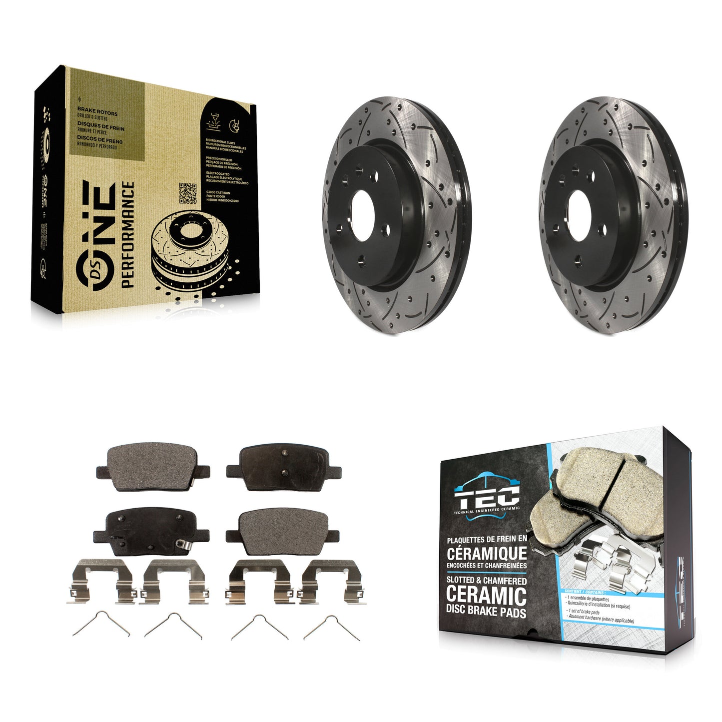 [Arrière] Kit de disque (percé rainuré revêtu) et plaquette (céramique) de frein pour Chevrolet Camaro Cadillac CT6 KDT-100440