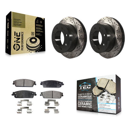 [Arrière] Kit de disque (percé rainuré revêtu) et plaquette (céramique) de frein pour 2011 Chevrolet Silverado 1500 Hybrid KDT-100441
