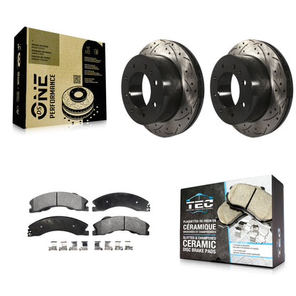 [Arrière] Kit de disque (percé rainuré revêtu) et plaquette (céramique) de frein pour Chevrolet Silverado 2500 HD GMC Sierra 3500 Suburban KDT-100442
