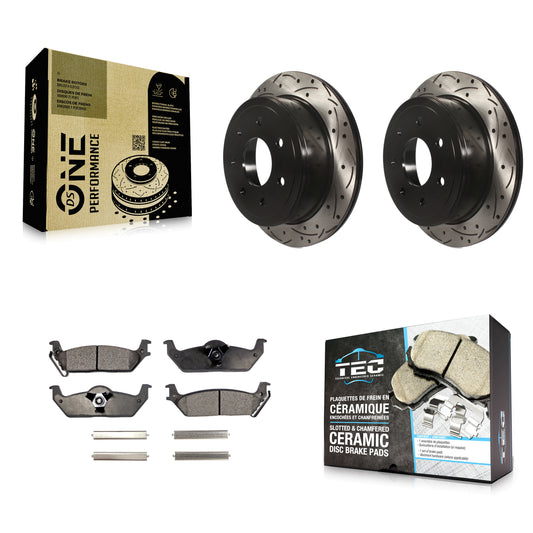 [Arrière] Kit de disque (percé rainuré revêtu) et plaquette (céramique) de frein pour Ford F-150 Lincoln Mark LT KDT-100446
