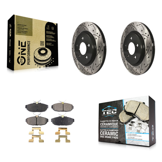[Arrière] Kit de disque (percé rainuré revêtu) et plaquette (céramique) de frein pour Ford Mustang KDT-100447