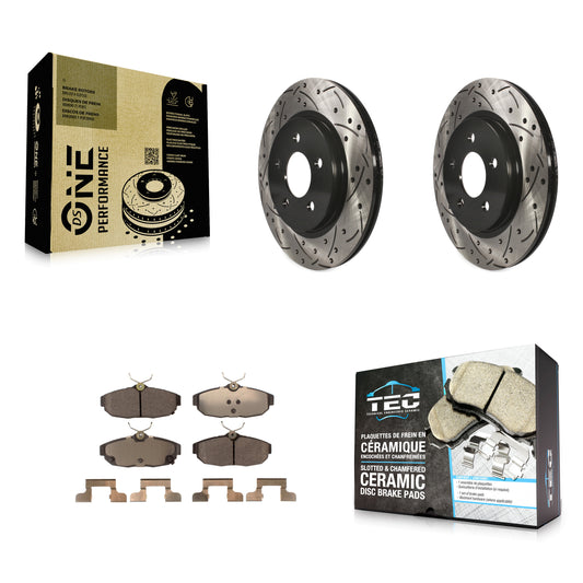 [Arrière] Kit de disque (percé rainuré revêtu) et plaquette (céramique) de frein pour Ford Mustang KDT-100449