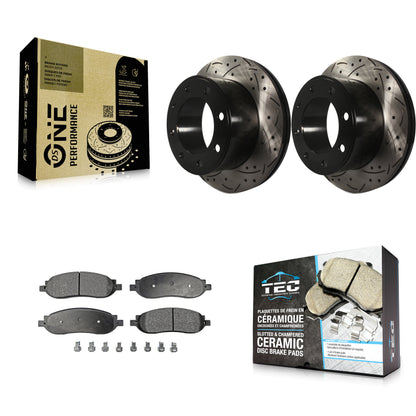 [Arrière] Kit de disque (percé rainuré revêtu) et plaquette (céramique) de frein pour 2005-2007 Ford F-250 Super Duty F-350 KDT-100455