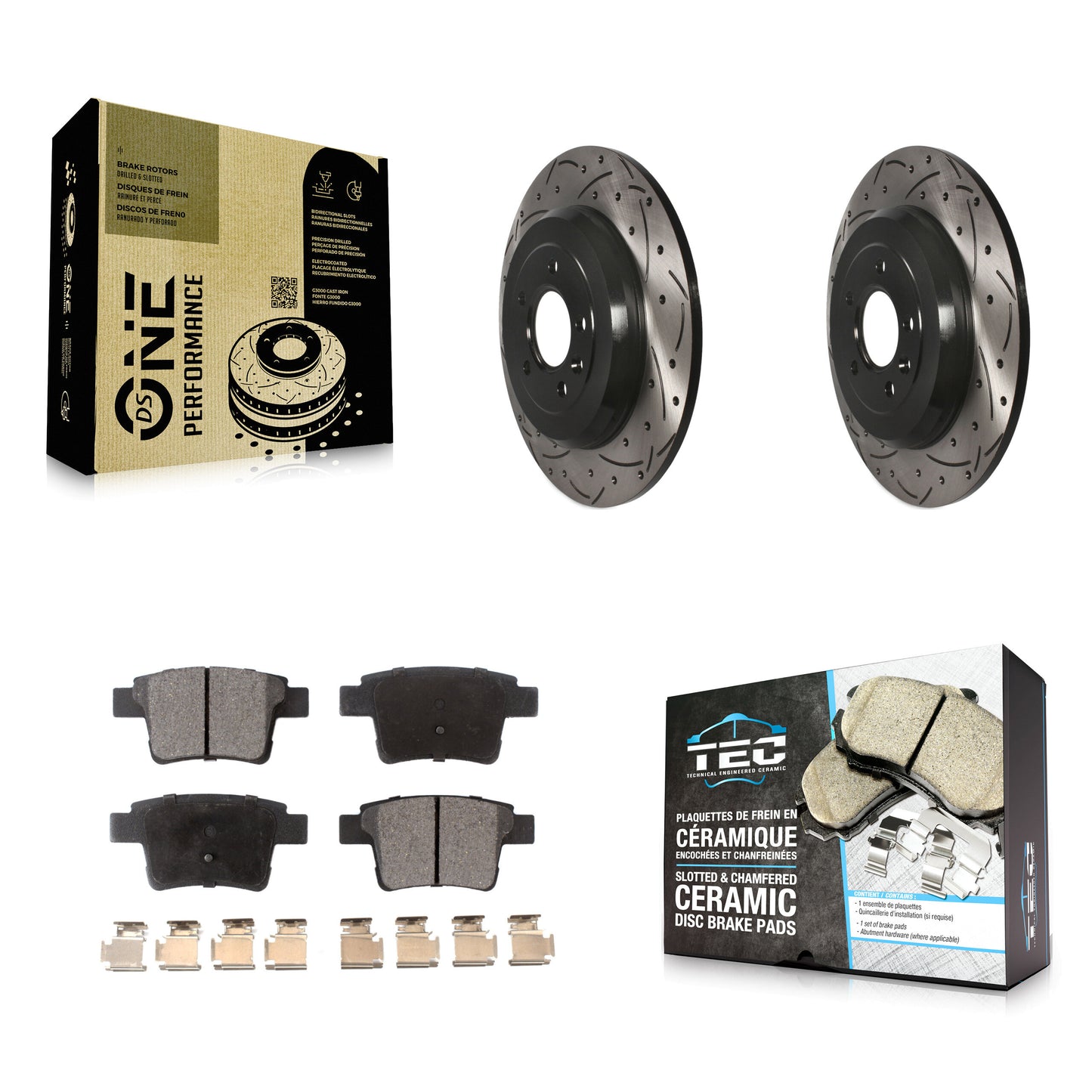 [Arrière] Kit de disque (percé rainuré revêtu) et plaquette (céramique) de frein pour Ford Five Hundred Freestyle Taurus Mercury Montego X Sable KDT-100458