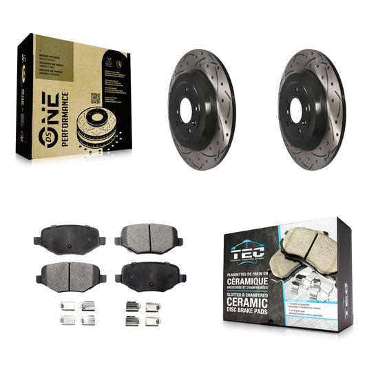 [Arrière] Kit de disque (percé rainuré revêtu) et plaquette (céramique) de frein pour Ford Explorer Edge Taurus Flex Lincoln MKX MKS MKT KDT-100459