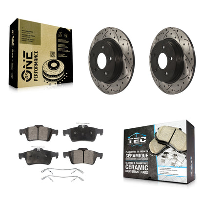 [Arrière] Kit de disque (percé rainuré revêtu) et plaquette (céramique) de frein pour Ford Focus KDT-100461