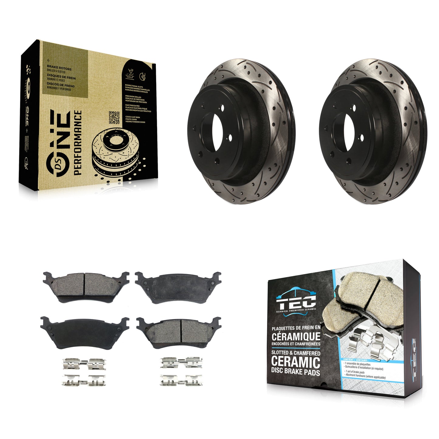 [Arrière] Kit de disque (percé rainuré revêtu) et plaquette (céramique) de frein pour Ford F-150 KDT-100462