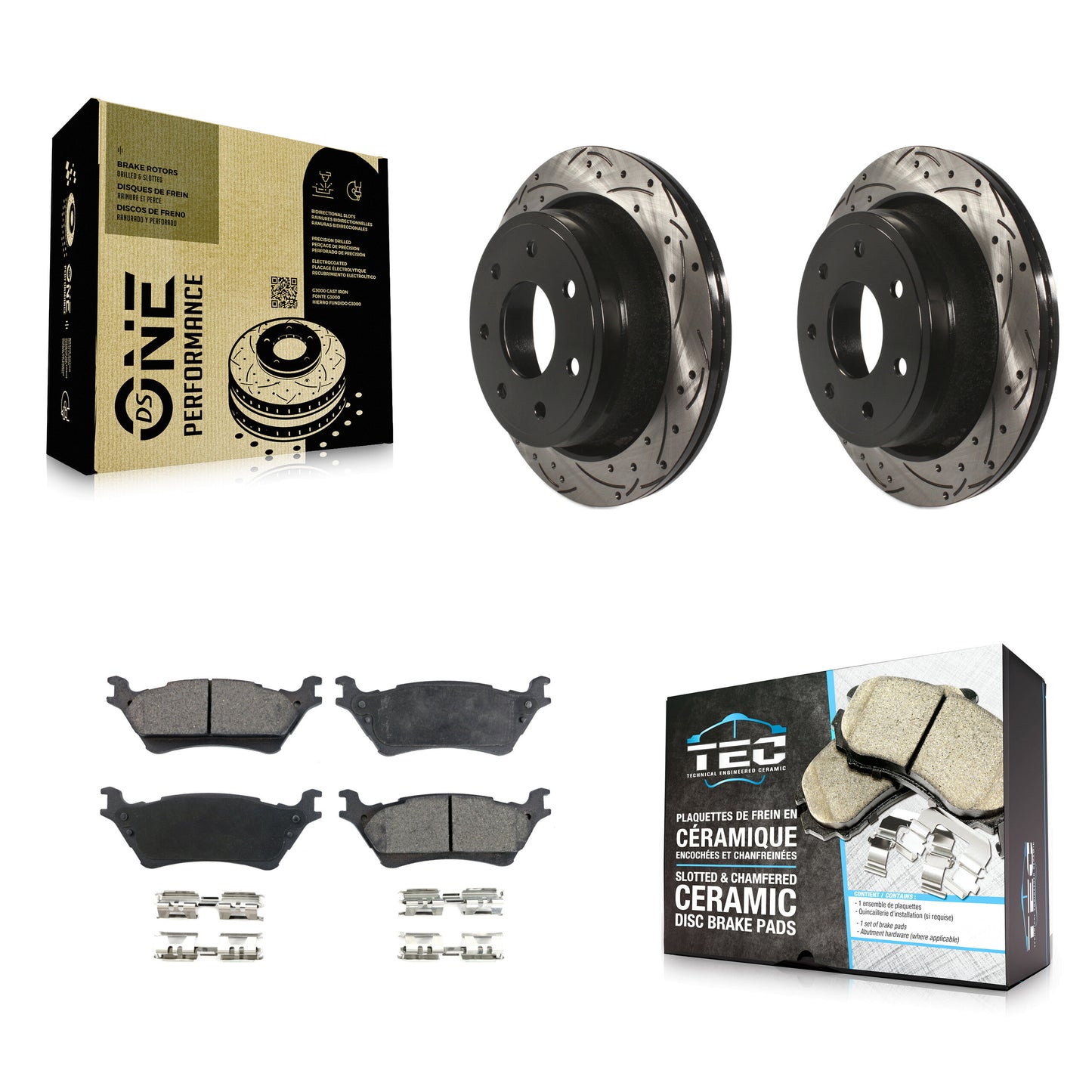 [Arrière] Kit de disque (percé rainuré revêtu) et plaquette (céramique) de frein pour 2012-2014 Ford F-150 avec 7 Lug Wheels KDT-100463
