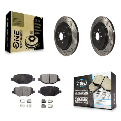 [Arrière] Kit de disque (percé rainuré revêtu) et plaquette (céramique) de frein pour Ford Explorer Police Interceptor Utility Lincoln MKS Flex Taurus MKT KDT-100464