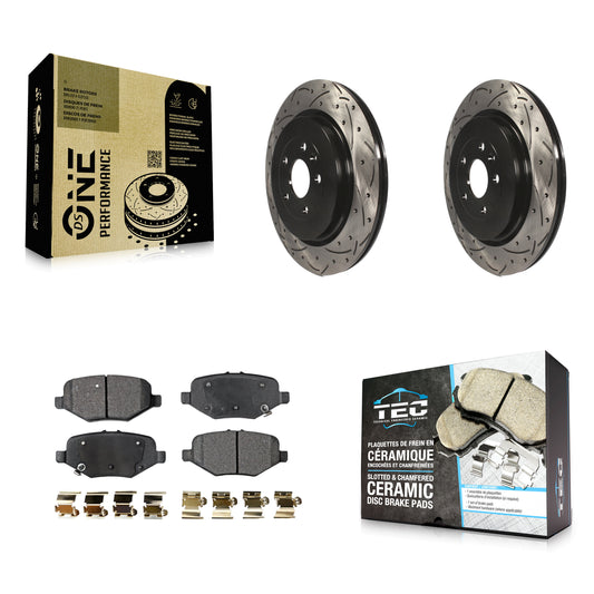 [Arrière] Kit de disque (percé rainuré revêtu) et plaquette (céramique) de frein pour Ford Explorer Taurus Flex Police Interceptor Sedan Lincoln MKT MKS Special Service KDT-100465