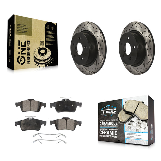 [Arrière] Kit de disque (percé rainuré revêtu) et plaquette (céramique) de frein pour Ford Escape Connect C-Max KDT-100466