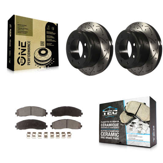 [Arrière] Kit de disque (percé rainuré revêtu) et plaquette (céramique) de frein pour Ford F-250 Super Duty F-350 KDT-100469