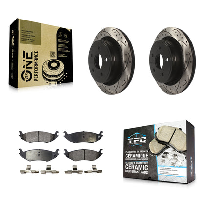 [Arrière] Kit de disque (percé rainuré revêtu) et plaquette (céramique) de frein pour Dodge Ram 1500 KDT-100471