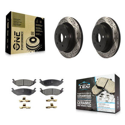 [Arrière] Kit de disque (percé rainuré revêtu) et plaquette (céramique) de frein pour Ram 1500 Dodge Durango Classic Chrysler Aspen KDT-100472