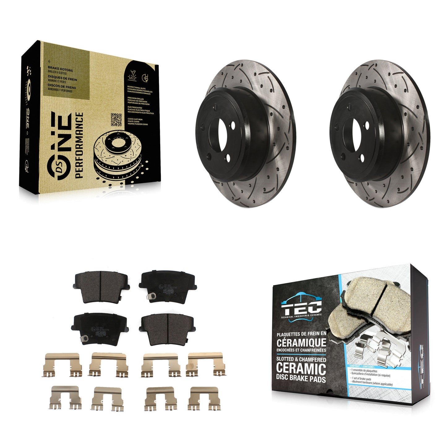 [Arrière] Kit de disque (percé rainuré revêtu) et plaquette (céramique) de frein pour Dodge Charger Chrysler 300 Challenger Magnum Avenger KDT-100473