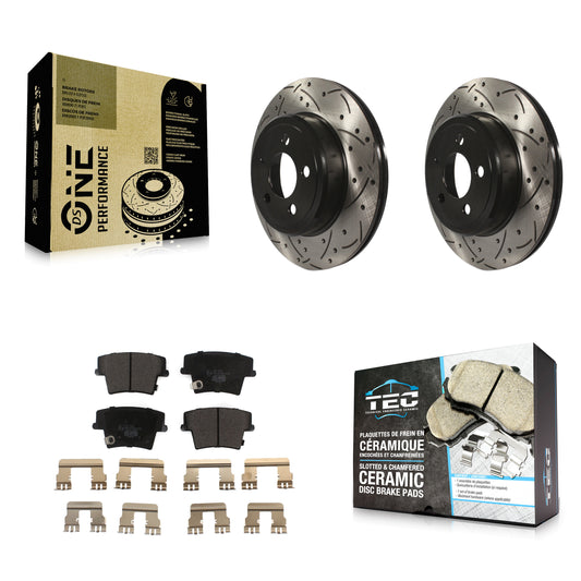[Arrière] Kit de disque (percé rainuré revêtu) et plaquette (céramique) de frein pour Dodge Charger Chrysler 300 Challenger Magnum KDT-100474