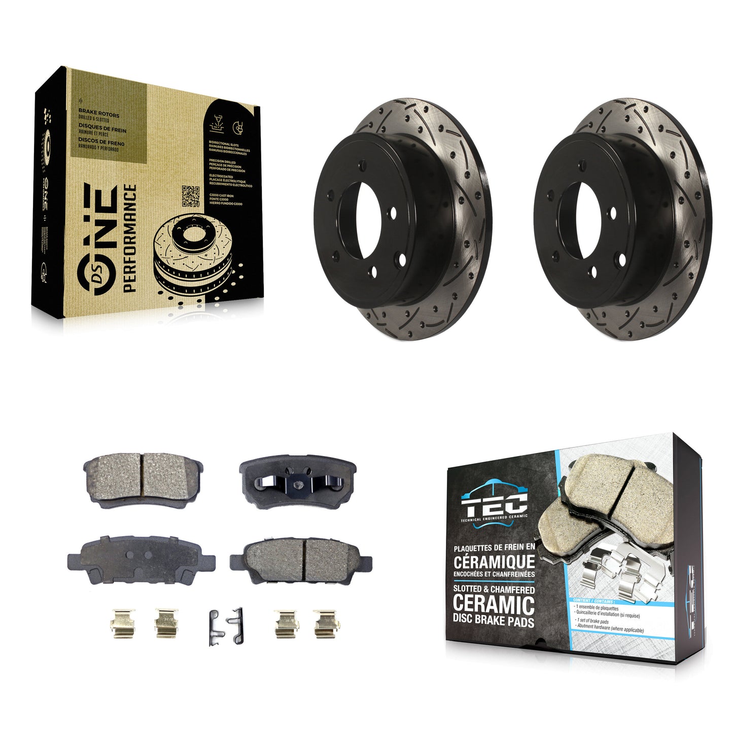 [Arrière] Kit de disque (percé rainuré revêtu) et plaquette (céramique) de frein pour Jeep Dodge Patriot Chrysler Compass Avenger 200 Caliber Sebring Mitsubishi Lancer KDT-100476