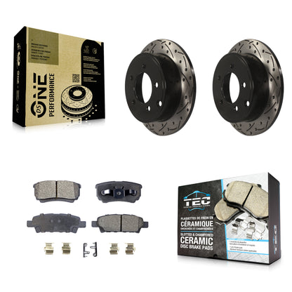 [Arrière] Kit de disque (percé rainuré revêtu) et plaquette (céramique) de frein pour Jeep Dodge Patriot Chrysler Compass Avenger 200 Caliber Sebring Mitsubishi Lancer KDT-100476
