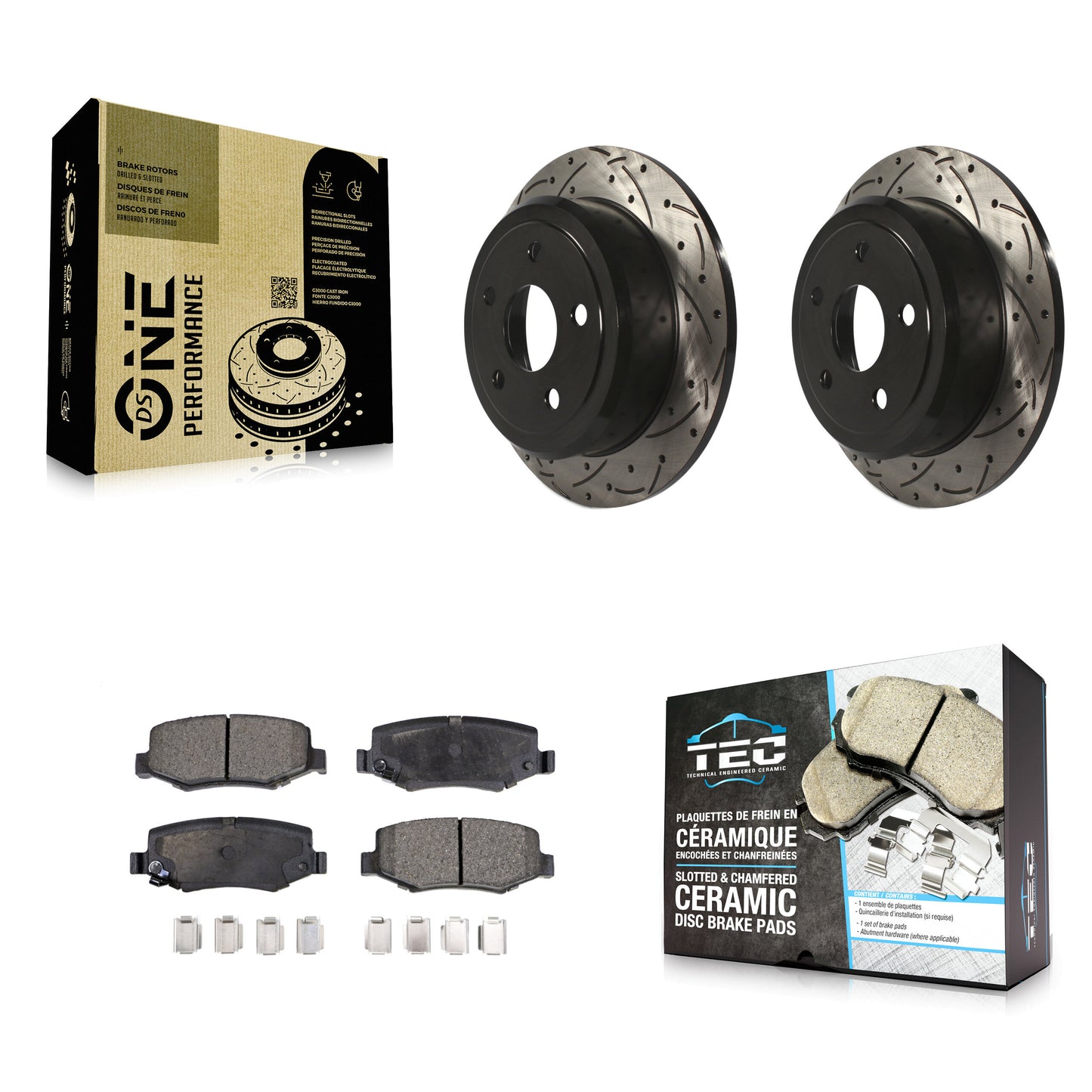 [Arrière] Kit de disque (percé rainuré revêtu) et plaquette (céramique) de frein pour Jeep Wrangler JK KDT-100478