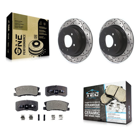 [Arrière] Kit de disque (percé rainuré revêtu) et plaquette (céramique) de frein pour Jeep Patriot Dodge Chrysler Compass Avenger 200 Mitsubishi Sebring Lancer Caliber Outlander Sport RVR KDT-100479