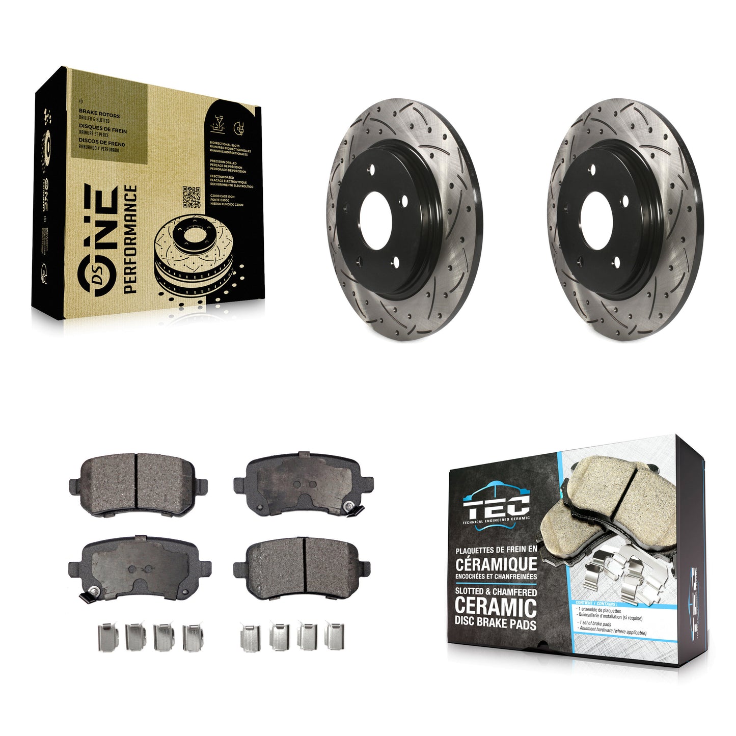 [Arrière] Kit de disque (percé rainuré revêtu) et plaquette (céramique) de frein pour Dodge Grand Caravan Chrysler Town & Country Journey Volkswagen Routan Ram C/V KDT-100480