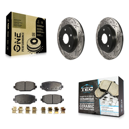 [Arrière] Kit de disque (percé rainuré revêtu) et plaquette (céramique) de frein pour 2017-2018 Dodge Grand Caravan avec Single Piston Front Caliper KDT-100481