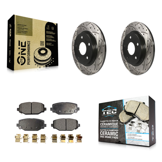 [Arrière] Kit de disque (percé rainuré revêtu) et plaquette (céramique) de frein pour 2017-2018 Dodge Grand Caravan avec Single Piston Front Caliper KDT-100481