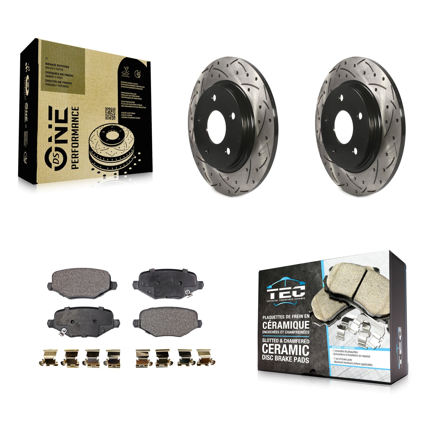 [Arrière] Kit de disque (percé rainuré revêtu) et plaquette (céramique) de frein pour Dodge Grand Caravan Chrysler Town & Country Journey Ram C/V Volkswagen Routan KDT-100482