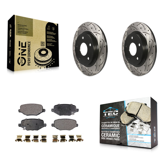 [Arrière] Kit de disque (percé rainuré revêtu) et plaquette (céramique) de frein pour Dodge Grand Caravan Chrysler Town & Country Journey Ram C/V Volkswagen Routan KDT-100482