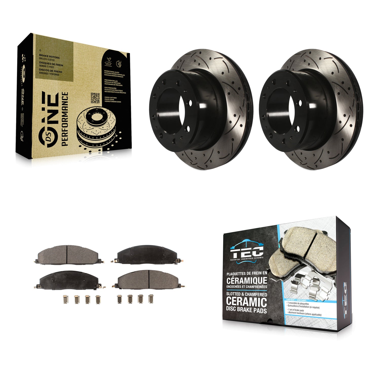[Arrière] Kit de disque (percé rainuré revêtu) et plaquette (céramique) de frein pour Ram 2500 3500 1500 Dodge KDT-100483