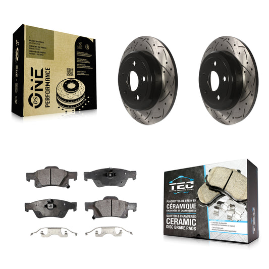 [Arrière] Kit de disque (percé rainuré revêtu) et plaquette (céramique) de frein pour Jeep Grand Cherokee Dodge Durango KDT-100484