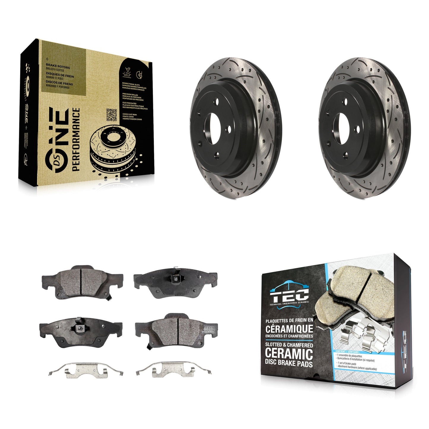 [Arrière] Kit de disque (percé rainuré revêtu) et plaquette (céramique) de frein pour Jeep Grand Cherokee Dodge Durango WK KDT-100485