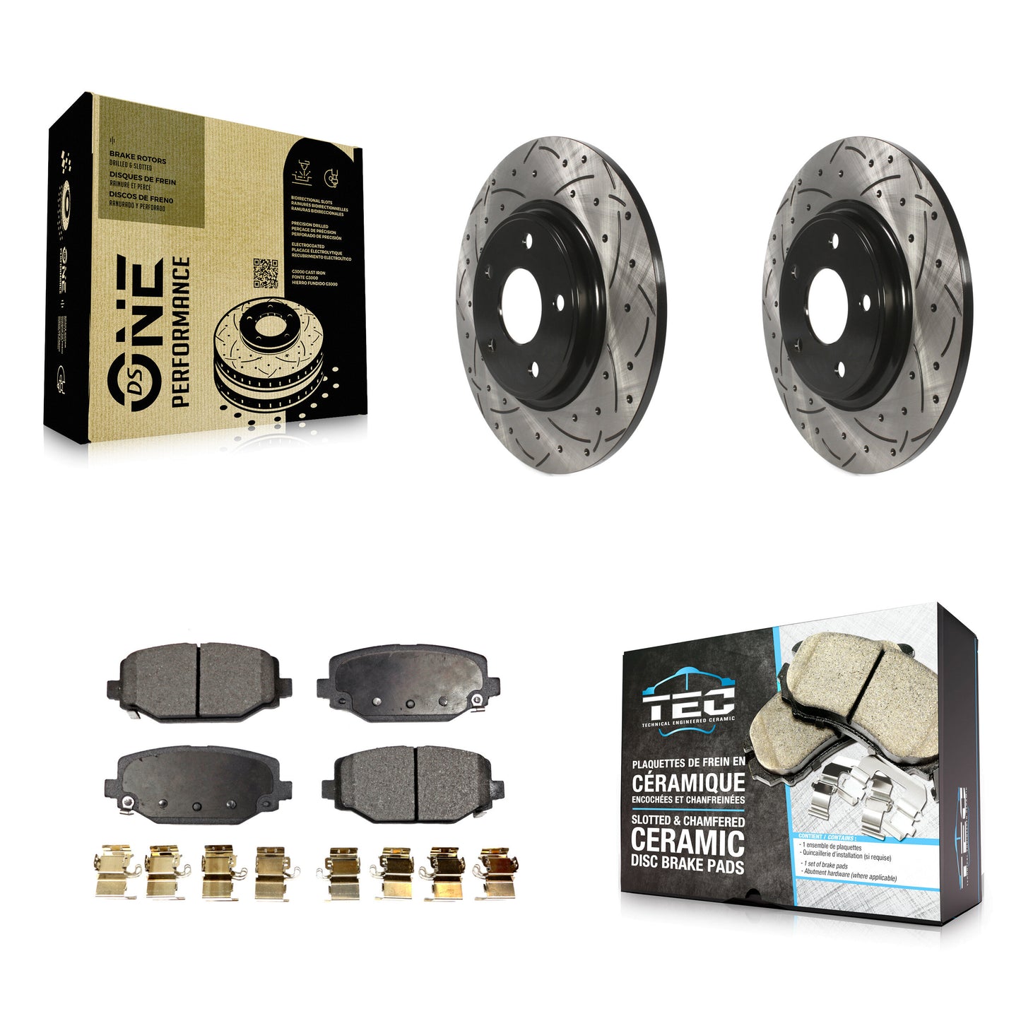 [Arrière] Kit de disque (percé rainuré revêtu) et plaquette (céramique) de frein pour Dodge Grand Caravan Journey Chrysler Town & Country Ram C/V Volkswagen Routan KDT-100486