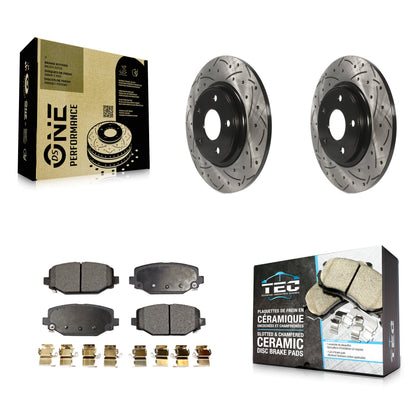 [Arrière] Kit de disque (percé rainuré revêtu) et plaquette (céramique) de frein pour Dodge Grand Caravan Journey Chrysler Town & Country Ram C/V Volkswagen Routan KDT-100486