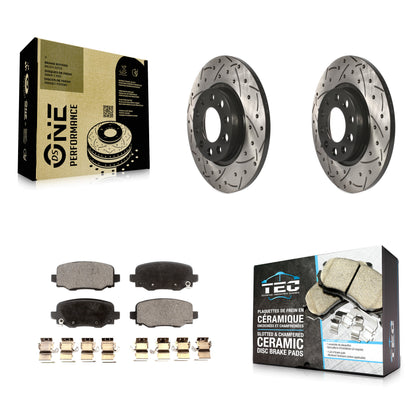 [Arrière] Kit de disque (percé rainuré revêtu) et plaquette (céramique) de frein pour Jeep Cherokee Chrysler 200 KDT-100488