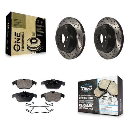 [Arrière] Kit de disque (percé rainuré revêtu) et plaquette (céramique) de frein pour Mercedes-Benz GLK350 E350 GLK250 KDT-100494