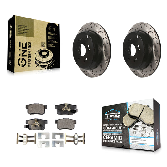 [Arrière] Kit de disque (percé rainuré revêtu) et plaquette (céramique) de frein pour Honda CR-V Acura RDX KDT-100496