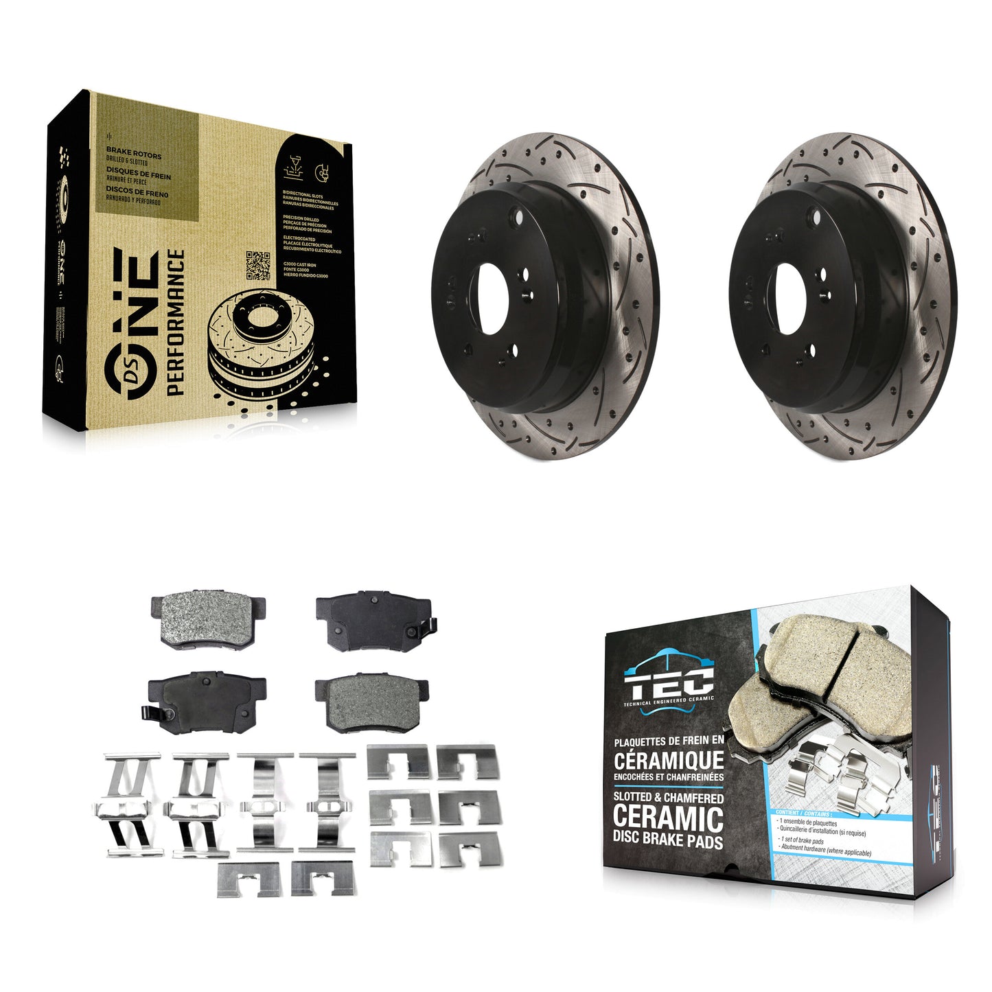 [Arrière] Kit de disque (percé rainuré revêtu) et plaquette (céramique) de frein pour Acura RDX KDT-100497