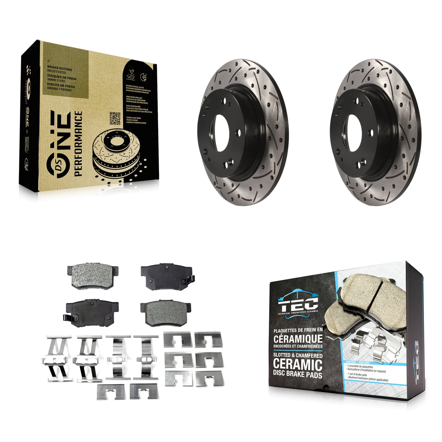 [Arrière] Kit de disque (percé rainuré revêtu) et plaquette (céramique) de frein pour Honda Civic Acura ILX CSX KDT-100499