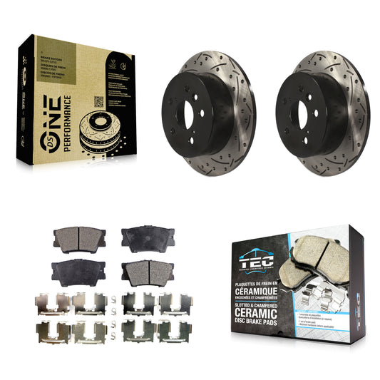 [Arrière] Kit de disque (percé rainuré revêtu) et plaquette (céramique) de frein pour Toyota Camry Lexus ES350 Avalon KDT-100502