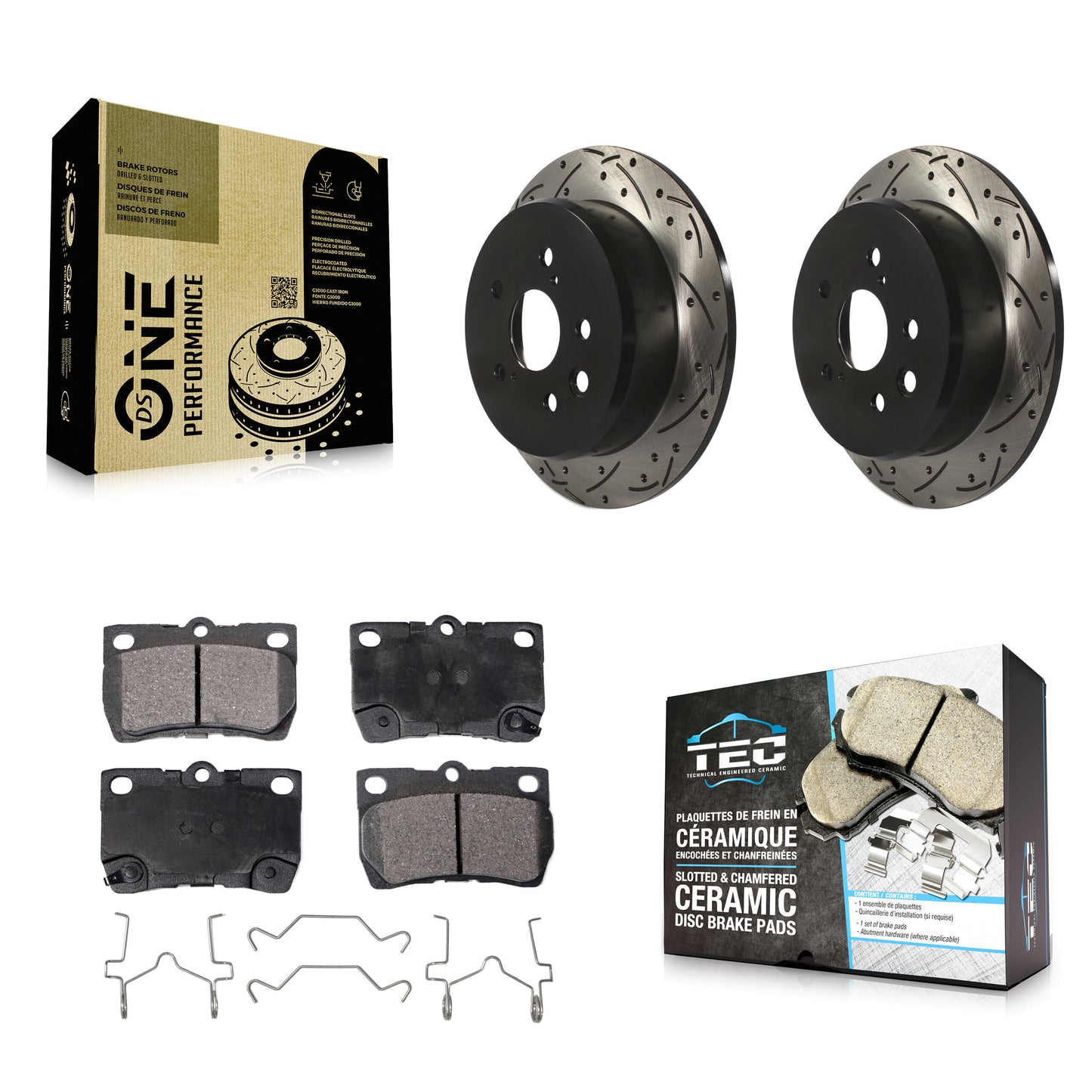 [Arrière] Kit de disque (percé rainuré revêtu) et plaquette (céramique) de frein pour Lexus IS250 KDT-100504