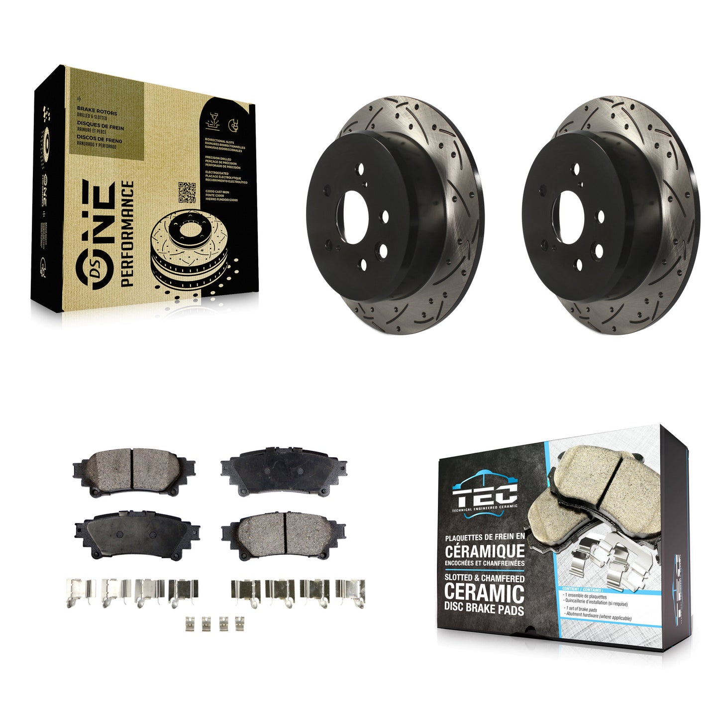 [Arrière] Kit de disque (percé rainuré revêtu) et plaquette (céramique) de frein pour Lexus IS250 KDT-100505