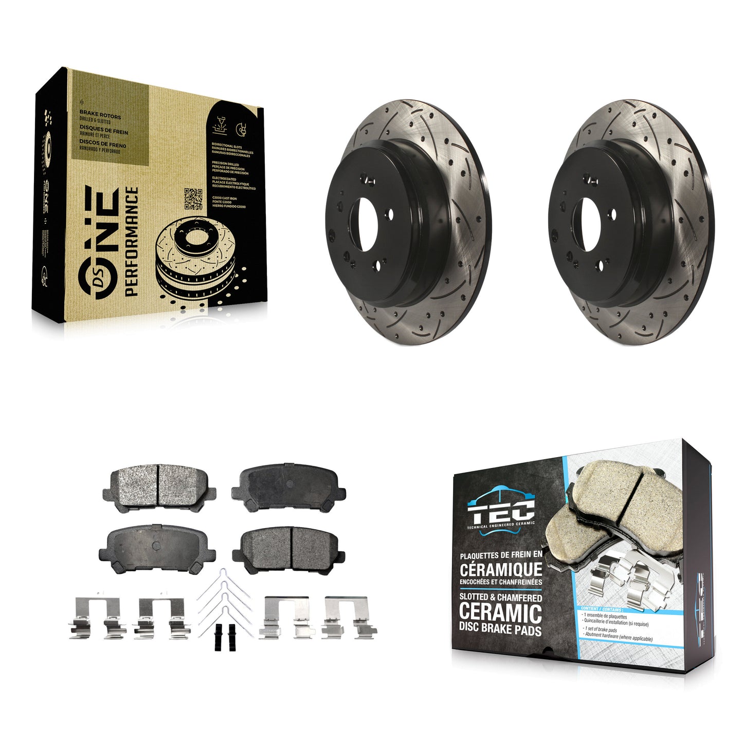 [Arrière] Kit de disque (percé rainuré revêtu) et plaquette (céramique) de frein pour Honda Odyssey Pilot Acura MDX ZDX KDT-100506