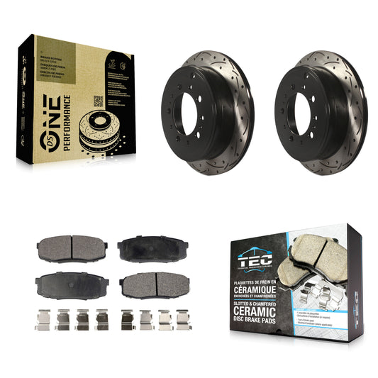 [Arrière] Kit de disque (percé rainuré revêtu) et plaquette (céramique) de frein pour Toyota Tundra Sequoia Lexus LX570 Land Cruiser KDT-100510