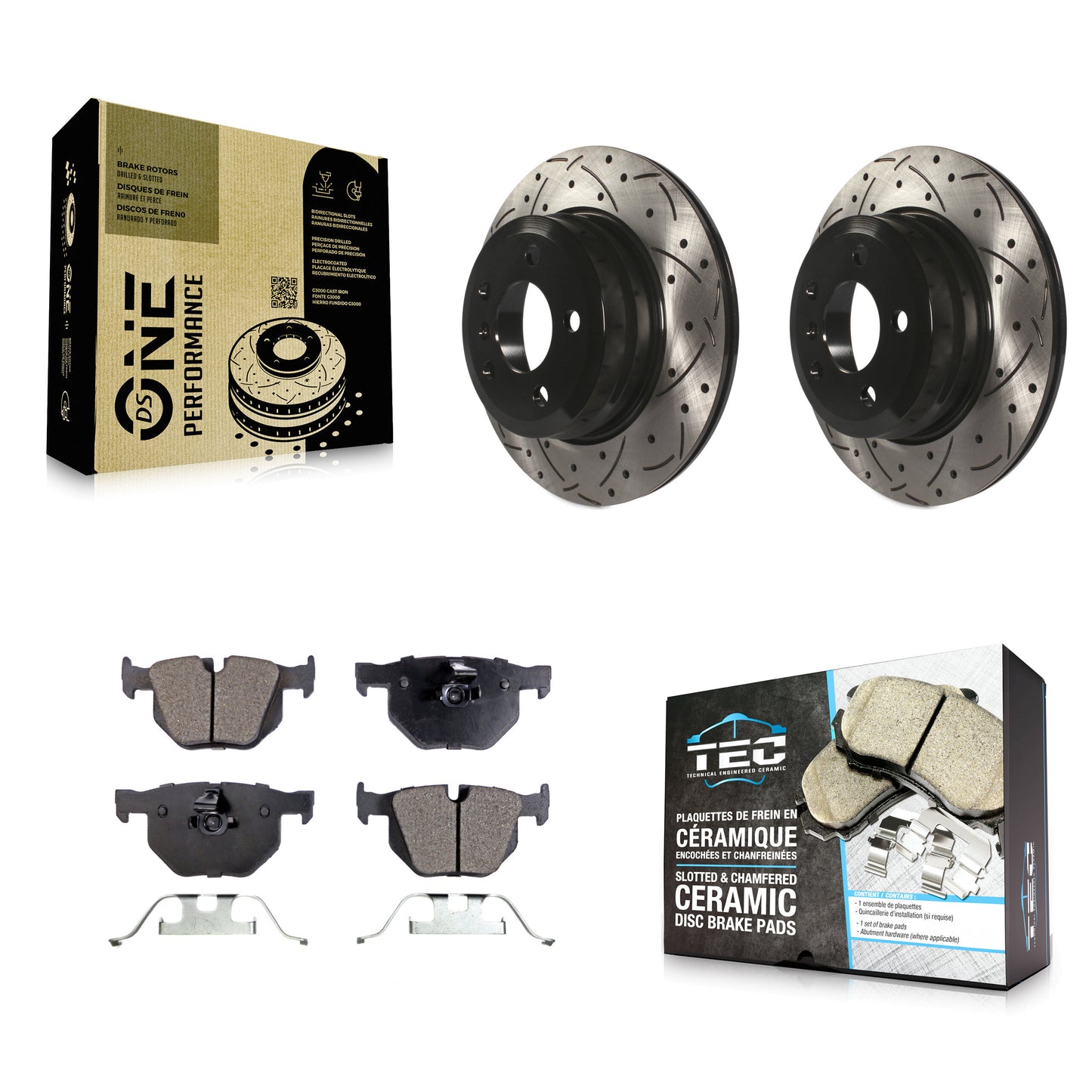 [Arrière] Kit de disque (percé rainuré revêtu) et plaquette (céramique) de frein pour BMW X5 X6 KDT-100511