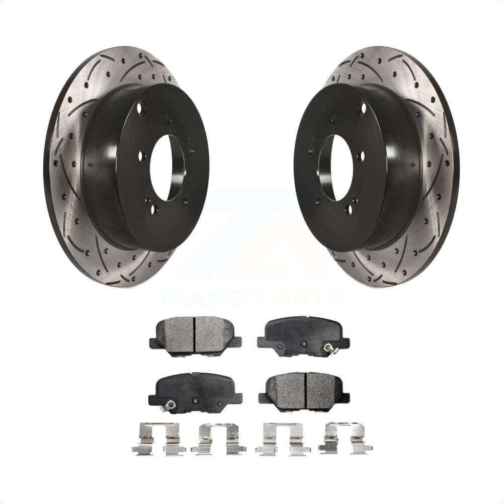 [Arrière] Kit de disque (percé rainuré revêtu) et plaquette (céramique) de frein pour 2013 Mitsubishi Outlander 3.0L KDT-100513 par Transit Auto