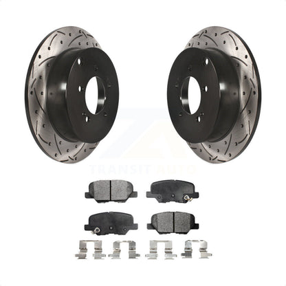 [Arrière] Kit de disque (percé rainuré revêtu) et plaquette (céramique) de frein pour 2013 Mitsubishi Outlander 3.0L KDT-100513 par Transit Auto